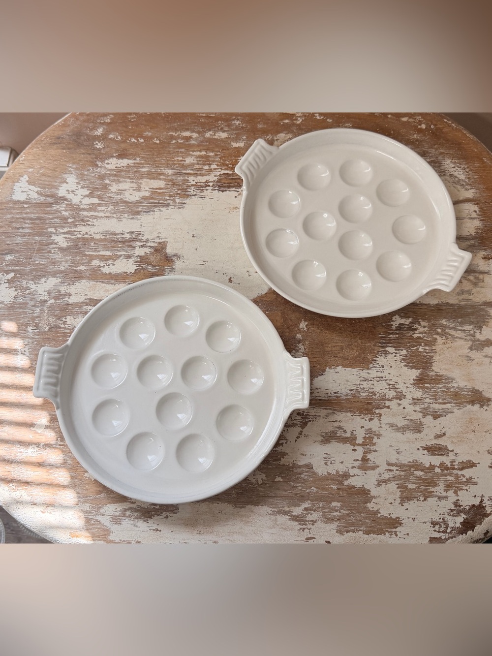 Le Creuset White Ceramic Escargot Plates, Set of 2